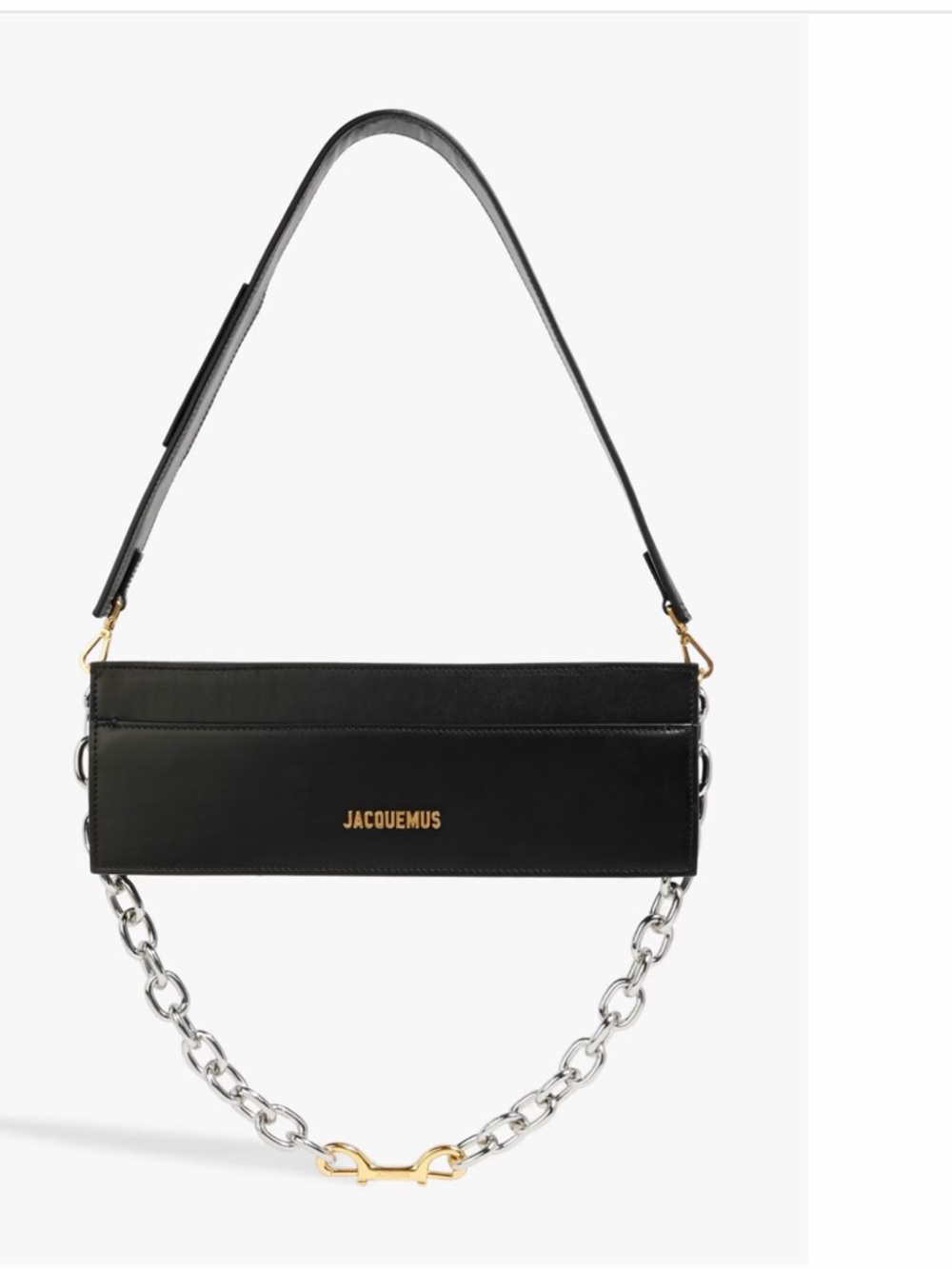 Jacquemus Black Leather Shoulder Bag with Mixed Metal Chain